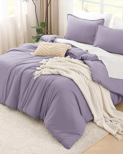 Litanika Grayish Lavender Purple Comforter Set Full Size, 3 Pieces Lightweight Solid Bedding Comforter Set, All Season Fluffy Bed Set (79x90In Comforter & 2 Pillowcases)