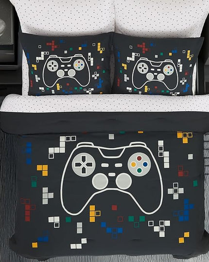 Full Size Comforter Set for Boys-7 Pieces Gamer Glow in The Dark Full Bedding Sets for Kids, Ultra Soft Bed in A Bag with Sheets