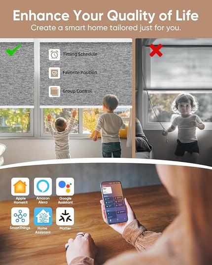 Kincmo Motorized Blinds with Remote,100% Blackout Motorized Roller Shades Work with Apple Homekit,Alexa,Google, Custom Electric Blinds with App,Voice Control (Aqua Waves Grey)