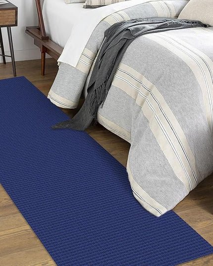 KOZYFLY Runners for Hallways 2x7 ft Washable Kitchen Runner Non Slip Rubber Backed Hall Runners Cotton Entryway Runner Rugs Floor Carpet for Indoor Backdoor Bedroom Kitchen, Royal Blue/Navy