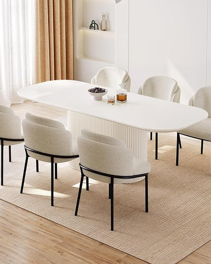Guyii 9-Piece Oval Dining Table Set, 86.61" Modern Kitchen Table with 8 Chairs, Indoor Rectangular Dining Room Table for Kitchen, Living Room, Cream White