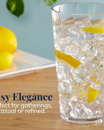 US Acrylic Optix Plastic Reusable Drinking Glasses (Set of 8) 20oz Water Cups in Clear | BPA-Free Tumblers, Made in USA | Top-Rack Dishwasher Safe