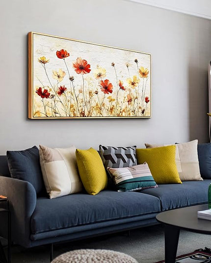 ERQINHUA Large Canvas Black Framed Wall Art Decor For Living Room Bedroom Abstract Flower Painting Wood Frame Dining Room Farmhouse Wall Decorations Prints Posters Modern Room Home Decor 24"X48"