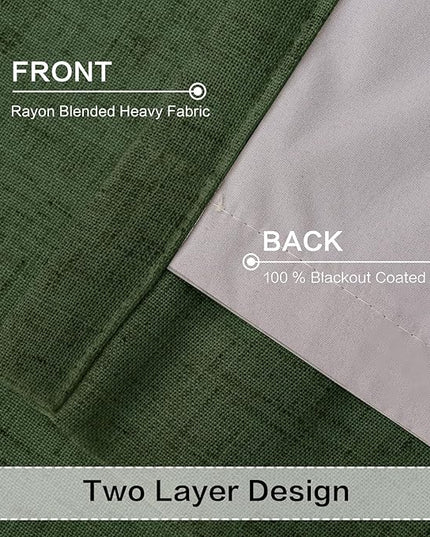 YZ HOME 90 Inch Pinch Pleated Linen Full Blackout Curtains 2 Pages for Living Room Olive Green Thick 100% Room Darkening Curtains Pinch Pleat Double Layer Drapes Drapes for Dining Bedroom