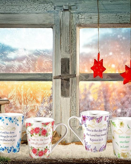 Eaasty 8 Pcs Christian Gifts 4 Ceramic Coffee/tea Mug Set for Women Floral Bible Verse Mug Set 4 Inspirational Religious Writing Notebook Journal with Scripture Religious Spiral Journal for Xmas