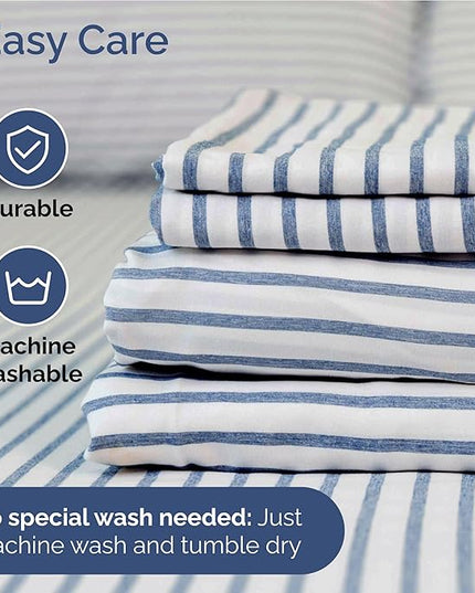 Full Size 4 Piece Sheet Set - Comfy Breathable & Cooling Bed Sheets Set - Hotel Luxury Bedding for Women, Men, Kids, Teens, Boys & Girls - Deep Pockets, Soft, Wrinkle Free - Oeko-Tex - Blue Stripes 2