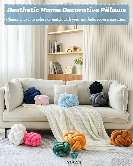 Knot Pillow Ball, Soft Home Decorative Throw Pillows Cushion, Round Changeability Knotted Pillows, Modern Home Handmade Cushions for Bedroom, Sofa, Couch (8 Inch, Light Blue)