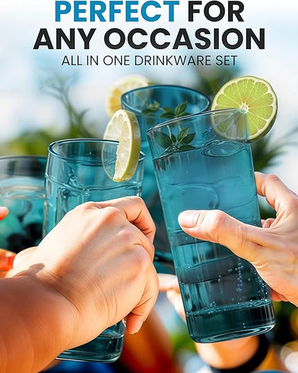 Zulay Kitchen Acrylic Glasses Drinkware - 6 Piece Unbreakable Plastic Tumblers - BPA-Free, Reusable Plastic Drinking Glasses for Home & Outdoors - Lead-Free & Dishwasher Safe - Turquoise - (24oz)