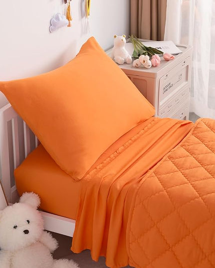 NTBAY Toddler Bedding Set - 4 Piece Soft and Breathable Crib Bedding Set for Boys and Girls, Includes Quilted Comforter, Fitted Sheet, Flat Top Sheet and Envelope Pillowcase, Orange