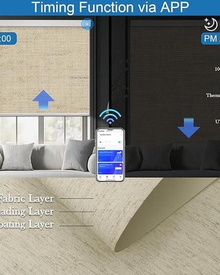 Motorized Blinds with Remote Cordless Automatic Motorized Shades Custom Blinds for Windows Smart Curtains Compatible with Alexa Google Home(Blackout Linen Soft Dunes,W37 x H72in)