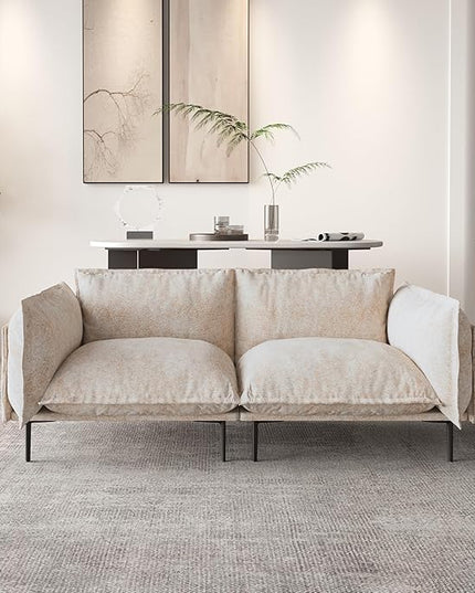 WJShome Velvet Modular Sectional Couch, 74" Loveseat Cloud Couch with Deep Seat Sofa, 2-Seater Sofa with Removable Cushions for Livingroom with 8" High Legs for Small Spaces,Oatmeal