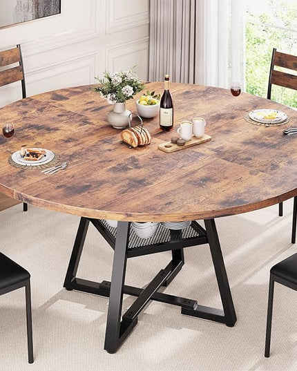 51'' Round Dining Table for 6,Kitchen Dining Room Circle Dinner Pedestal Table,Space Saving Wood Kitchen & Dining Room Furniture (Vintage, 51In)