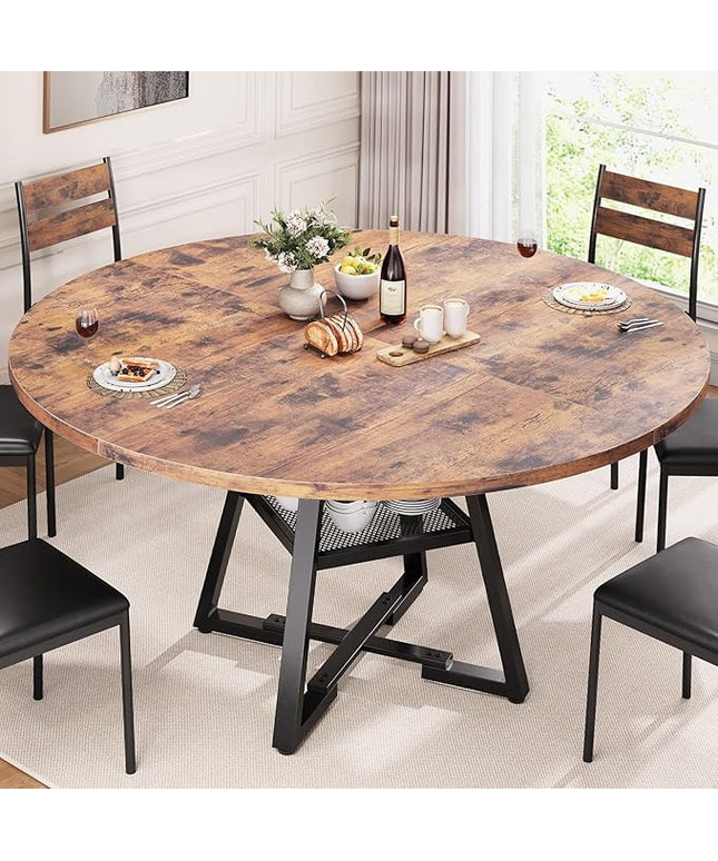 51'' Round Dining Table for 6,Kitchen Dining Room Circle Dinner Pedestal Table,Space Saving Wood Kitchen & Dining Room Furniture (Vintage, 51In)