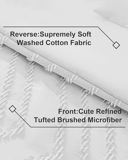Litanika California King Size Comforter Set with Sheets White - 7 Pieces Bed in a Bag Cal King Boho Tufted Complete Bedding Sets with Comforter, Sheets, Pillowcases & Shams