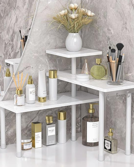 JayRex Bathroom Organizer Countertop Corner Shelf, 3 Tier Moveable Organizer for Make Up, Dresser Table, Desktop (White)