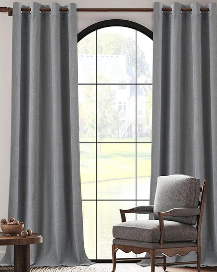 100% Blackout Grey Linen Curtains 108 Inch Length, Thermal Insulated Lightweight Floor to Ceiling Grommet Curtains for Bedroom Living Room, Grey, W52 x L108, 2 Panels