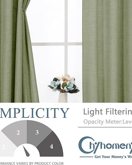 Chyhomenyc Sage Green Curtains 54 Inch Length 2 Panels for Living Room, Light Filtering Faux Linen Textured Solid Window Curtains, Modern Soft Grommet Drapes for Bedroom, 40Wx54L, 2PCS