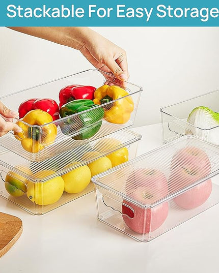 Vtopmart 12pcs Clear Organizers and Storage Bins with Lids, Stackable Plastic Storage Containers with Handles for Fridge, Freezer, Pantry, Cabinet, Kitchen Organization