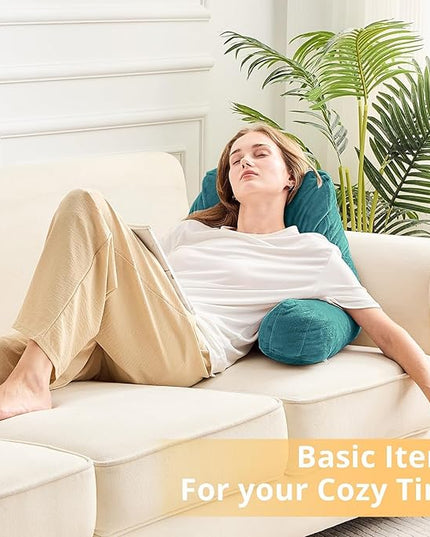 Sasttie Reading Pillow, Velvet Back Pillow for Bed Sitting Up, Adult Back-Rest Support Cushion with Arms for Sit Up on Couch, Sofa, and Floor, Dorm Essentials, Reading Accessories, Teal Blue