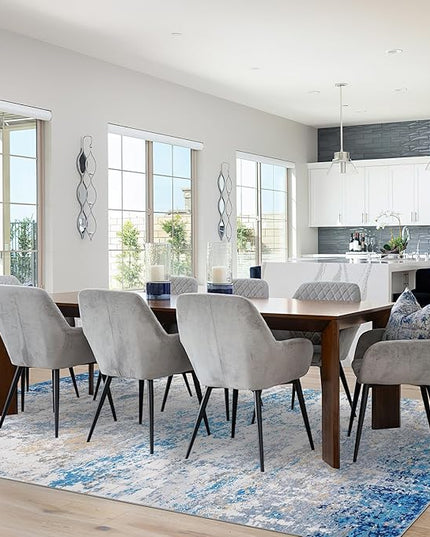 Modern Abstract Area Rug 3x5 Non Slip Non Shedding Rug Low Pile Stain Resistant for Bedroom Living Room,Blue/Grey