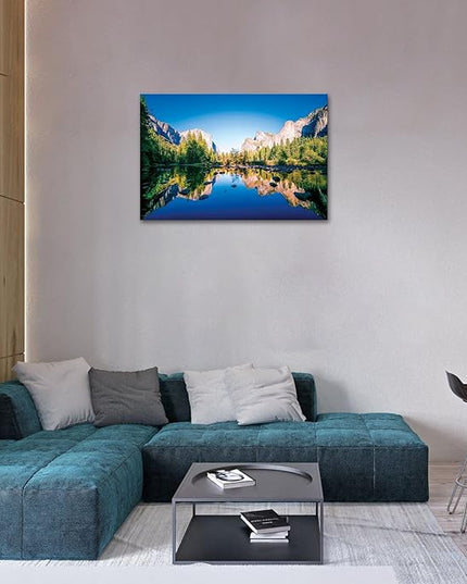 SKASNFAI Yosemite National Park Canvas Wall Art Forest Artwork Blue Lake Picture Prints Framed Home Decor for Bedroom Living Room (28x44 inch)