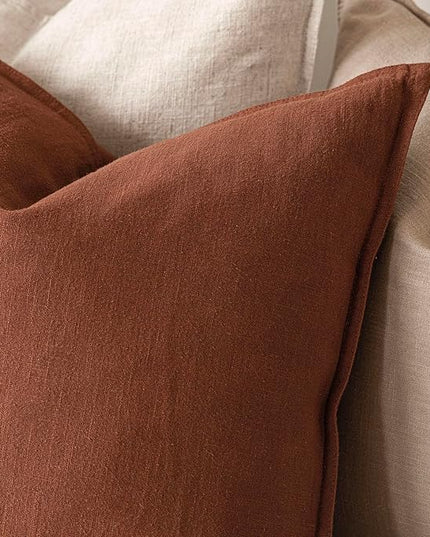 Foindtower Pack of 2, Decorative Linen Soild Throw Pillow Covers Soft Accent Cushion Case Farmhouse Neutral Pillowcase for Chair Couch Sofa Bedroom Living Room Home Decor 26 x 26 Inch Fall Rust Orange