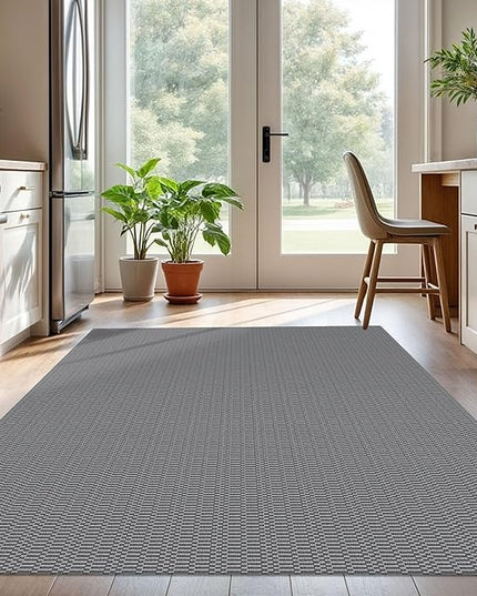 KOZYFLY Washable Area Rug for Living Room 5x7 Ft Bedroom Rug with Runner Backing Braided Cotton Dining Room Rug, Floor Carpet for Living Room Dining Room Bedroom, Grey/Charcoal Grey