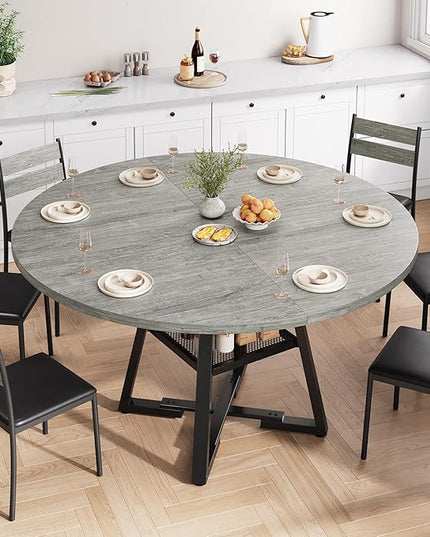 51" Round Dining Table for 6,Kitchen Dining Room Circle Dinner Pedestal Table,Space Saving Wood Kitchen & Dining Room Furniture (Grey, 51In)