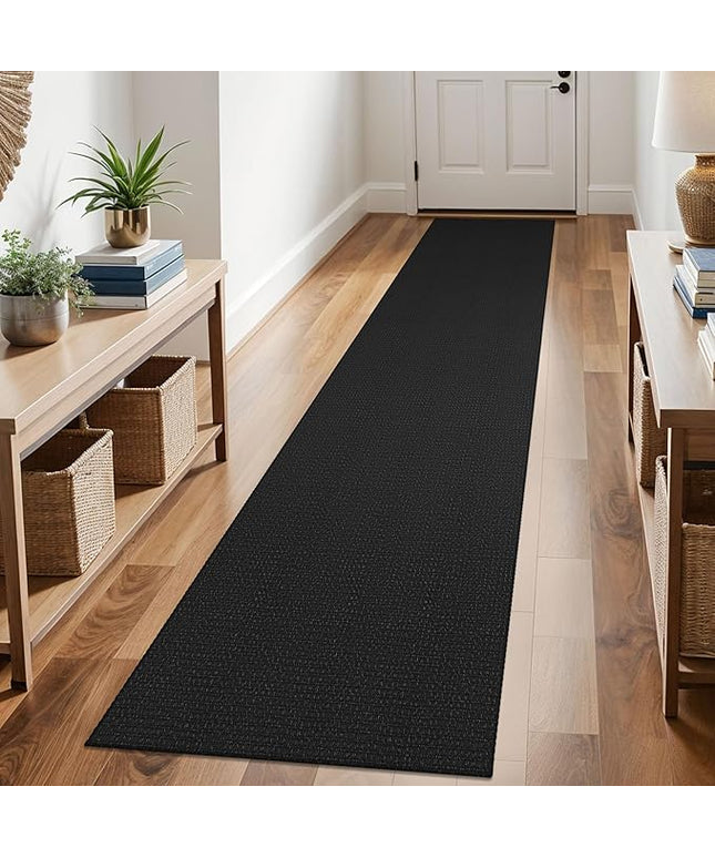 KOZYFLY Runners for Hallways 2x10 ft Washable Kitchen Runner Non Slip Rubber Backed Hallway Rugs Cotton Entryway Runner Rug Floor Carpet for Indoor Hall, Backdoor, Kitchen, Black/Dark Grey