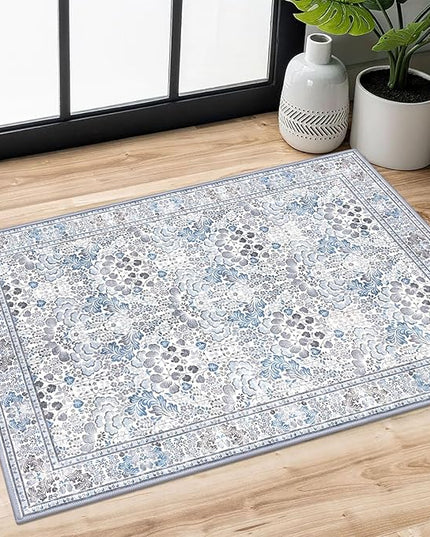 2x3 Washable Area Rug, Grey Blue Soft Rug for Entryway, Non-Slip Indoor Door Mat Boho Low-Pile Kitchen Rugs, Floor Modern Carpet for Entrance Kitchen Bedside Farmhouse