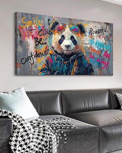 JEAWA Large Canvas Wall Art, Black and White Panda Abstract Graffiti Street Art Pop Modern Paintings Ready to Hang Living Room Bedroom Study Office Inspirational Picture Home Decor 24x48 IN