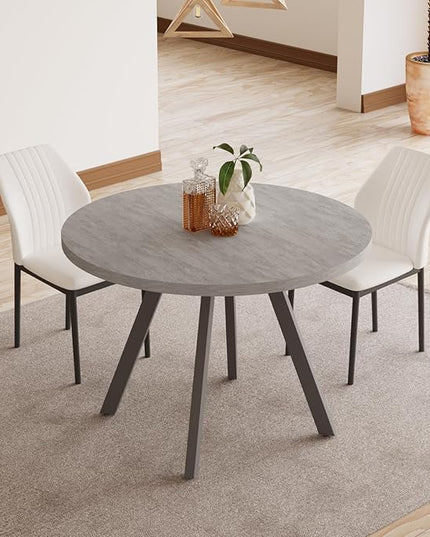 34.6'' Round Dining Table and Chairs for 2, Space Saving Modern Casual Coffee Table Set for Apartment Kitchen Dining Room (Grey Table+2 White Chairs)