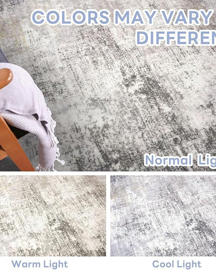 IOHOUZE Abstract Area Rugs 6x9 Ft Washable Rugs for Living Room, Non Slip Dining Room Rug, Printed Faux Wool Rugs for Bedroom, Floor Carpet for Office Nursery Playroom, Grey Beige