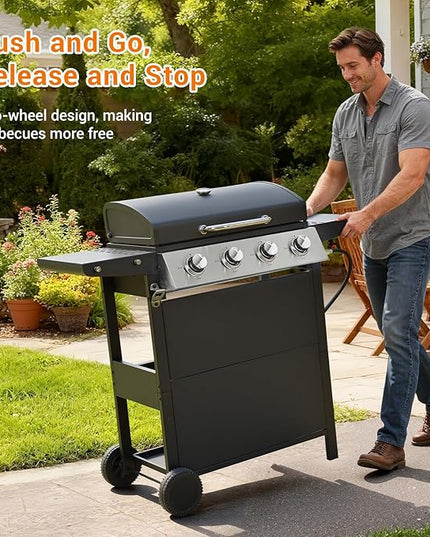 4-Burner Stainless Steel Gas Grill | 34,000 BTU Total Output & 421 sq.in Cooking Area | Powerful Even-Heat System for Large Family BBQs & Backyard Parties