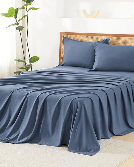Litanika Oversized King Size Comforter Set with Sheets Ocean Blue - 7 Pieces Bed in a Bag Oversized King Boho Tufted Complete Bedding Sets with Comforter, Sheets, Pillowcases & Shams