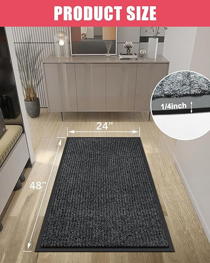 Kuyal Front Door Mat, 2'x4' Indoor Outdoor Entrance Mat, Commercial Floor Mats Inside Outside Entrance, Heavy Duty Durable Welcome, Rubber Backing Non Slip Outdoor Mats for Entryway,Black