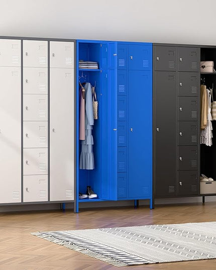 Aobabo Metal Lockable Storage Locker 8 Small Doors and 2 Big Doors, Metal Lockers for empolyees with Hooks, for School Home Office, Assembly Required, 10Doors, Grey White
