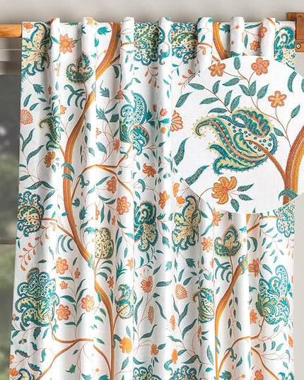 Maison d' Hermine Curtains for Living Room 100% Cotton 124 inch Length One Panel Light Filtering Curtains for Bedroom Windows with Rod and Loop Pockets Drapes (Elizabeth, 50" W x 124" L)