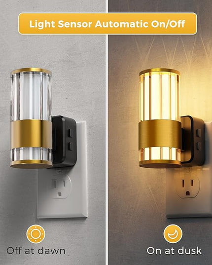 L LOHAS LED Night Light, Night Lights Plug into Wall, 2 Pack 10-Color RGB Change Nightlights,10/50/100LM Adjustable Automatic Nightlights Plug in with Dusk to Dawn Sensor for Room Bathroom Hallway