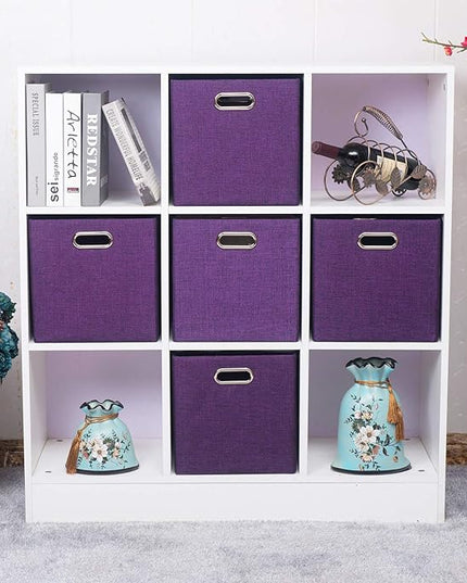 Posprica Storage Boxes, Foldable Organiser Cube Basket Bin, Thick and Heavy Duty (28×28×28cm/4pcs, Purple)