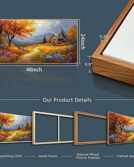 FUHAIHUA Large Wood Framed Wall Decor For Living Room Canvas Wall Art For Office Modern Wall Decorations For Bedroom Reddish Orange Tree Painting Farmhouse Pictures Artwork Room Home Decor 24x48 In
