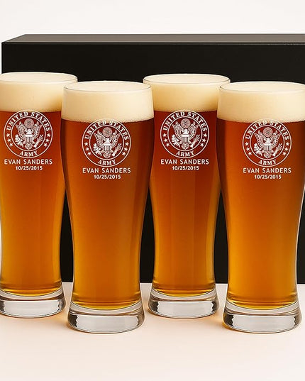Personalized Military Sets - Custom Engraved Decanter & 4 Scotch Glasses - Army, Navy, Air Force, Coast Guard - Active Duty & Veterans (Scotch Glass Set)