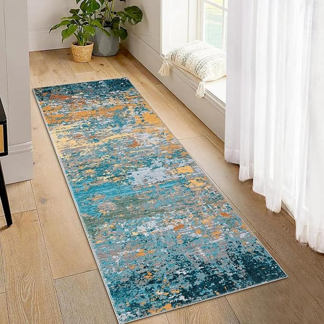 Modern Abstract 2x8 Runner Rug Washable Non Slip Stain Resistant Rug for Hallway Kitchen Bedroom Non Shedding Low Pile Indoor Floor Cover,Multi Color