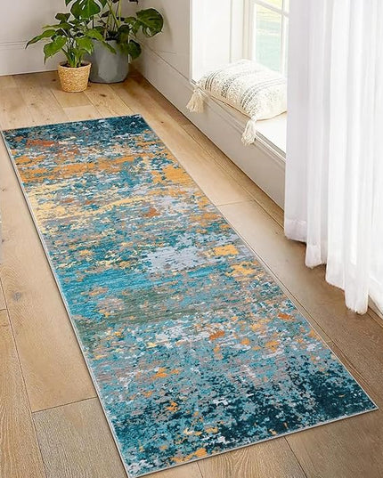 Modern Abstract 2x10 Rug Washable Rug Non Slip Stain Resistant for Bedroom Living Room Non Shedding Low Pile Indoor Floor Cover,Multi Color