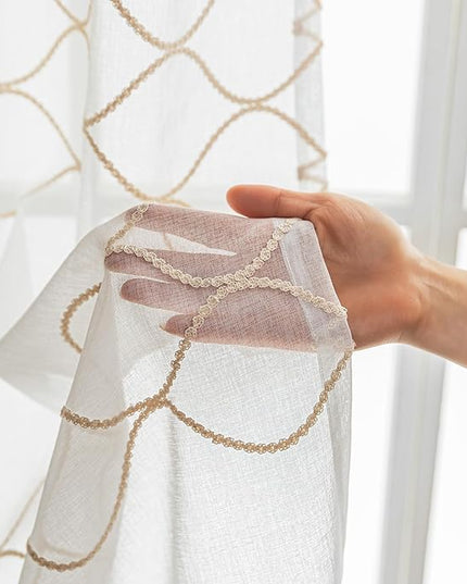 Amazon Basics 2-Piece Embroidery Sheer Curtain Set, Light Filtering Hollow Drapes for Living Room and Bedroom, 52" W × 84" L, White Scale