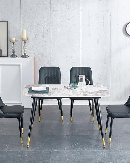 5 Piece Dining Table Set, 4 Chair Dining Table Set, Sintered Stone Kitchen Table Top and Modern Chairs Set of 4 for Kitchen Dining Room, Small Space