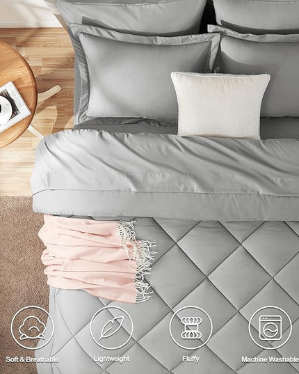 CozyLux Twin Comforter Set with Sheets Light Grey - 5 Pieces Bed in a Bag Twin, All Season Bed Set for Girls and Boys, Bedding Set with Down Alternative Comforter, Sheets, Pillowcase & Sham
