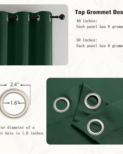 Simplebrand Ever Green Curtains for Bedroom 63 Inch Length 2 Panels Set, Room Darkening Thermal Insulated Energy Saving Curtains for Nursery, Grommet Solid Soft Window Treatment Drapes, W40 x L63