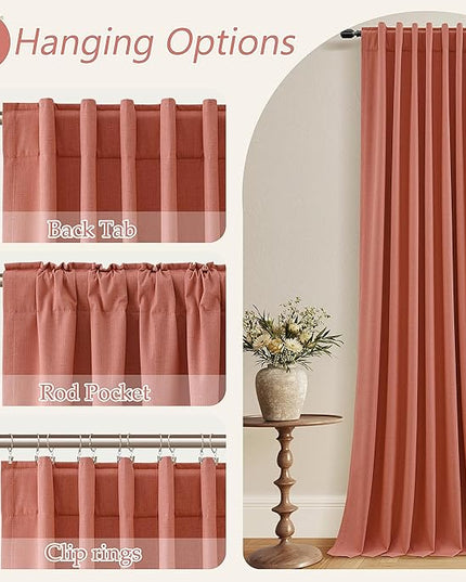 Guken 100% Blackout Curtains 90 Inch Length 2 Panels Set for Living Room Bedroom Back Tab Thermal Insulated Black Out Linen Drapes Room Darkening Coral,52x90