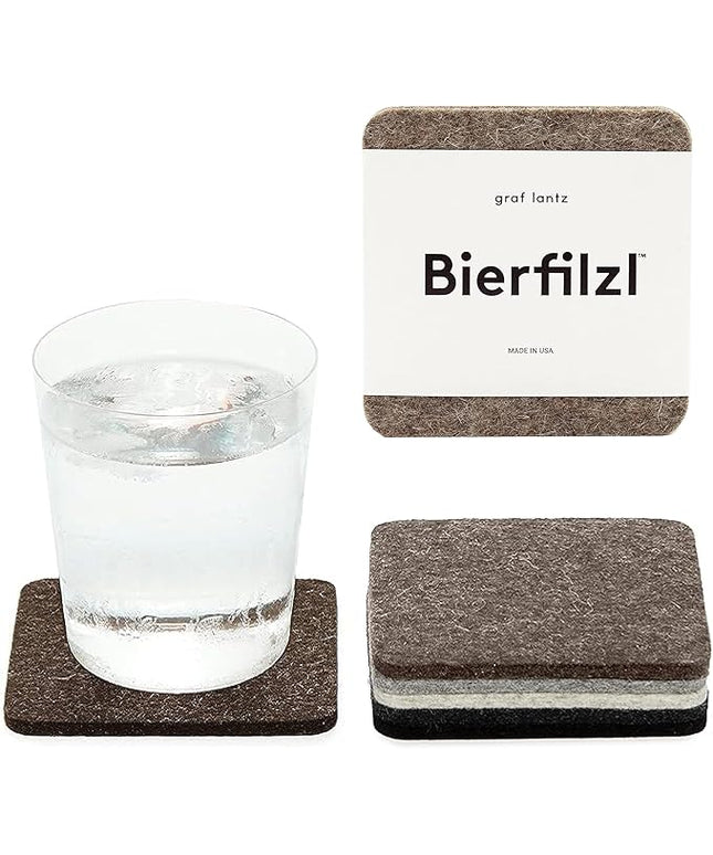 Graf Lantz - Bierfilzl Merino Wool Square Coasters Set of 6 - Earth (4"x4"x5mm) - Absorbs 30% of Weight - Natural German Wool - Heat Resistant, Sustainable, Reusable - Home Decor & Coffee Table Decor